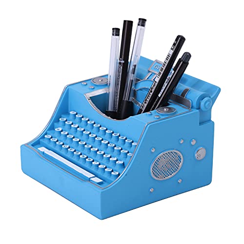 Pot à crayons machine à écrire vintage bleu pour organisation de bureau - 3