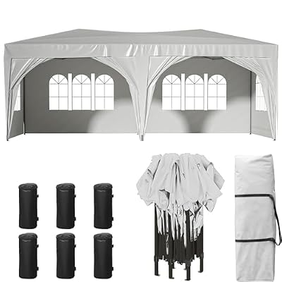 susici 10x20 Pop Up Canopy Outdoor Tent Party Tent with 6 Sidewalls, Wedding Party Tent Outdoor Canopy Waterproof UV50 Canopy Tent Event Shelter for Parties, 6 pcs Weight Bag,Carry Bag,White