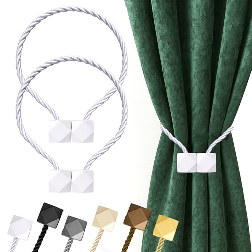 Hion Magnetic Curtain Tiebacks White 2pcs, Curtain Tiebacks Buckles Holdbacks Holders Hooks Clip for Home Bedroom Office Decorative Curtain