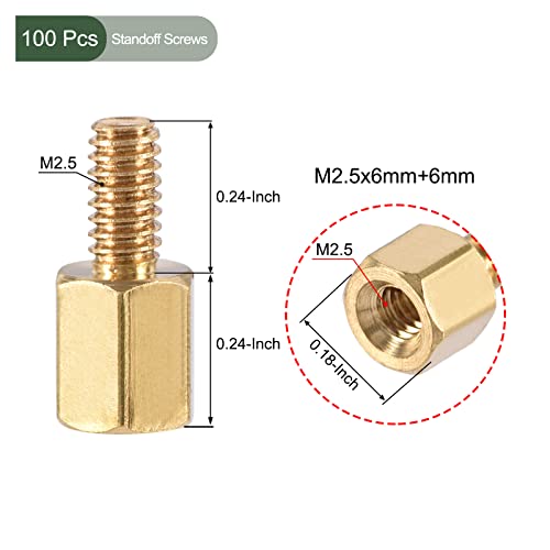 YOKIVE 100 Pcs M2.5 Standoff Screws, Brass Hex PCB Standoffs, Keep Height Consistent, Great for Motherboard (Gold Tone, 6mm+6mm) - Image 2