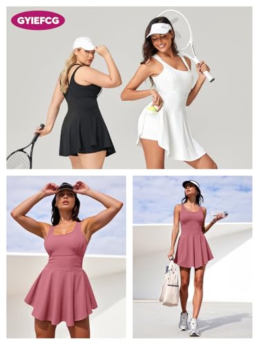 Image of Womens Sleeveless 2-in-1 Athletic Tennis Golf Dress Underneath Workout Active Dresses with Built-in Shorts