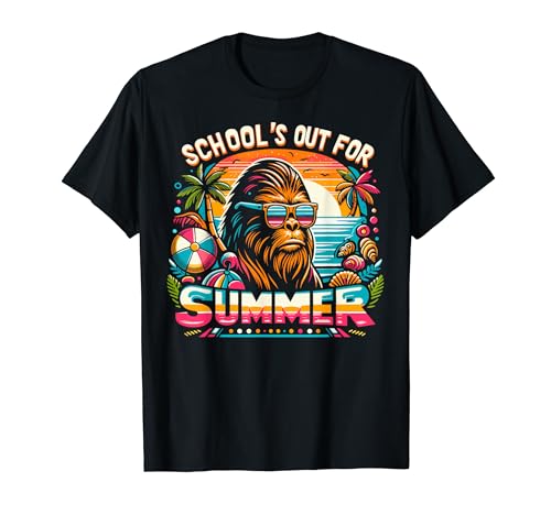 Retro Schools Out For Summer Bigfoot Teacher Funny Sasquatch Maglietta