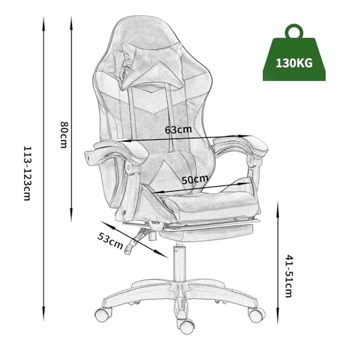 Panana Gaming Racing Desk Chair Adjustable Hight Swivel Chair with Lumbar and Head Pillow (White) - Image 4