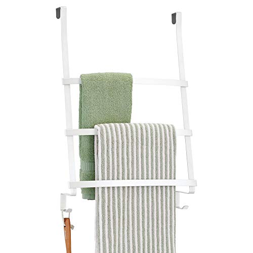 mDesign Modern Decorative Metal Over Shower Door Towel Rack Holder Organizer with Storage