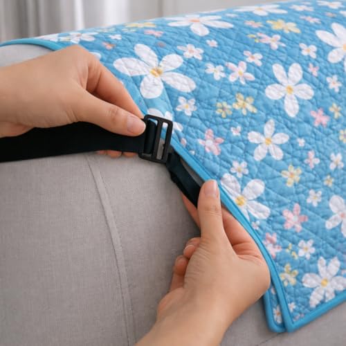 Image of STITCHNEST 'Double Vie Collection Series' Cotton Quilted Reversible Sofa Cover 3 Seater with Arm Rest and Pocket | Size 70x60 Inch