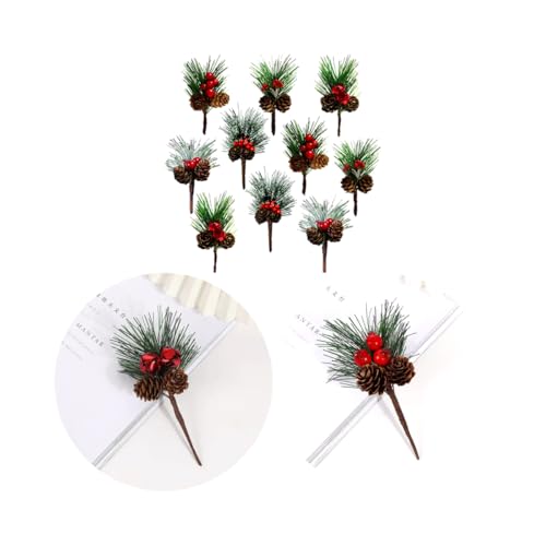 Kit 10 Pcs Ramos De Frutas Artificiais 10cm Flor Seca Pinha De Natal Pinheiro Palito Decoração Enfei