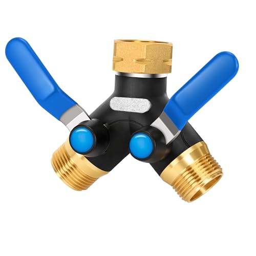 Wasserverteiler 2Fach, Durchflussstarker 3/4 Zoll Wasserverteiler Y Wege, Garten Verteiler mit zwei blauen Verlängerungsgriffen aus Edelstahl 304 für Haus, Hof/Waschmaschine (Großer Strom)