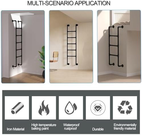 Emergency Egress Ladder for Window Well - 330LBS Load Capacity, Black Metal Wall-Mounted Climbing Ladder, Customizable Size for Loft & Bunk Beds, Durable Iron Round Pipe Design.