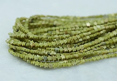 Perles jaspe vert et jaune en forme d'étoile plate 4mm pour création bijoux