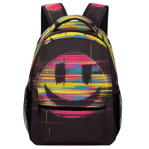 VesFy Smiley-Muster Große Kapazität Rucksack Schüler Schultasche Casual Daypack Buchtasche Rucksäcke Für Jungen Mädchen Teenager One Size