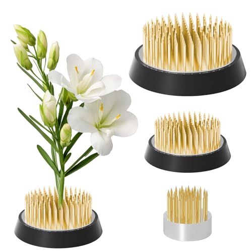 3 Pcs Flower Frog Pin Holder Round Metal Flower Frog Vase Arranger Pin Holder for Ikebana Home Decoration Craft DIY Flower Craft Arrangements (Gold)