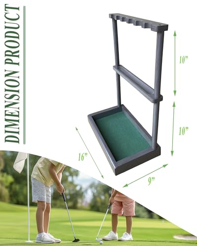 Image of Golf Club Rack Stand, Solid Wood Golf Club & Putter Display Rack, Golf Club Organizer Holds Up to 6 Clubs with Ball Storage, Floor Rack for Indoor Golf Simulator, Office or Home