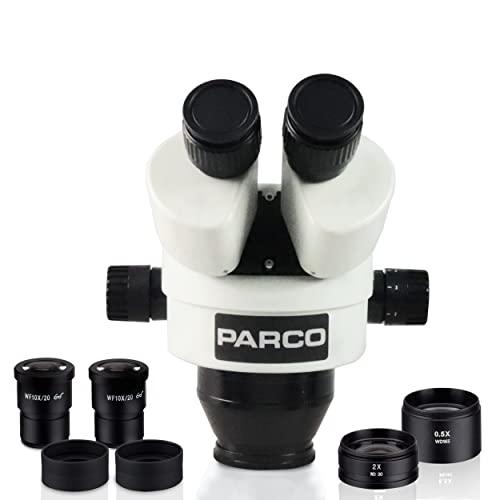 Image of Parco Scientific PZEZ 0.7X-4.5X Binocular Zoom Stereo Microscope Head, 10x Widefield (20mm) Eyepieces with Eye-Guards, 0.5X&2.0X Barlow Lens