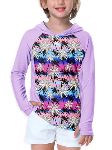 Image of AOBUTE Unisex Kids Long Sleeve Hoodie Rash Guard Boys UPF 50+ Swim Top with Thumb Hole 3-12 Years