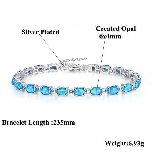 Cinily Blue Fire Opal Tennis Bracelet For Women 14K White Gold Plated Adjustable Oval Shape Gemstone Bracelet Opal Jewelry #TOP4