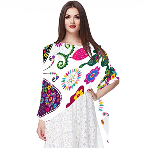 Foulard en mousseline de soie femme écharpe légère motif papillon fleurs