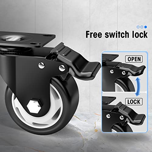 Image of 4 inch Caster Wheels Set of 8, Heavy Duty Casters with Brake, No Noise Locking Casters with Polyurethane (PU) Wheels, Swivel Plate Castors Pack of 8