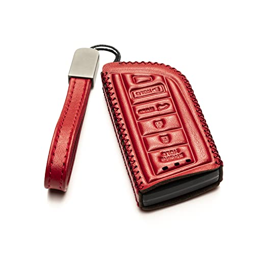 Image of Vitodeco Genuine Leather Smart Key Fob Case with Leather Key Strap Compatible for Acura MDX, RDX, ADX, TLX, INTEGRA - 5-Button, Red