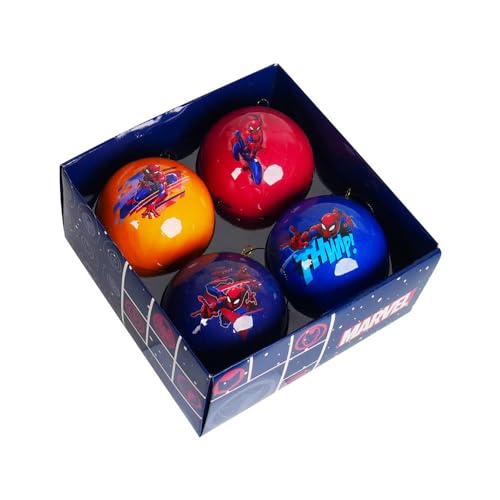 Spiderman Weihnachtskugeln blau, rot, gelb - Hänger Kunststoff 7,5 cm - 4 Stück