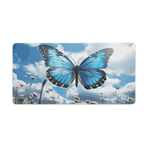Pad Mouse Grande con Mariposas y Nubes Blanco