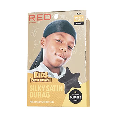 Red by Kiss Kids Sating Durags Powerwave Kids Durags Long Tail and Wide Strap Headwraps Beanies Black3