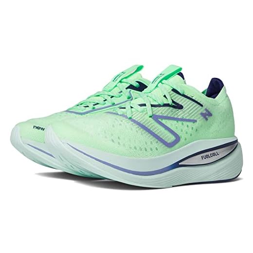 New Balance Tênis de corrida feminino FuelCell Supercomp Trainer V2, Primavera vibrante Glo/Surfe Claro/Violeta Vibrante, 6.5