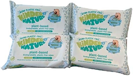 Kinder by Nature Plant Based Baby Wipes - 100% Biodegradable & Compostable, 224 Count (4 Packs of 56) - 99% Plant-Based Ingredients, Plastic-Free Wipes