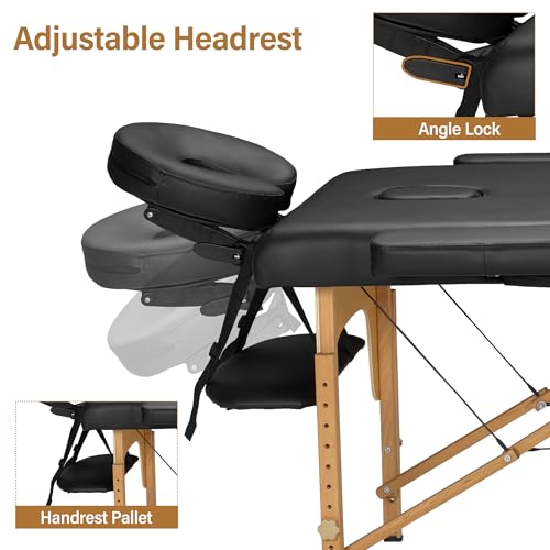 PrimeZone Portable Massage Table Lash Bed- Height Adjustable 2 Folding Massage Bed, Black Tattoo Lash Table with Carrying Bag, Professional Wooden Spa Table for Eyelash, Facial, Home, Therapy, Salon - Thumbnail 3