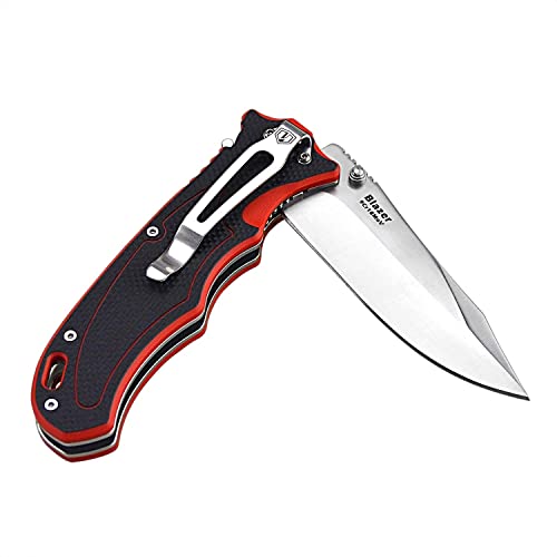 HARNDS Blazer Cuchillo Plegable de Caza al Aire Libre Camping Hoja de Acero 9Cr18MoV Doble Cierre de Seguridad Mango G10 con Funda Cuchillo Plegable (Satén) Cover