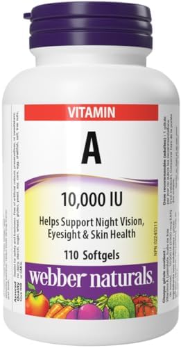 Webber Naturals Vitamin A 10,000 IU, 110 Softgels, Helps Support Eye and Skin Health