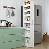 KEIKI 7 Tier Pull-Out Kitchen Pantry Storage Cabinet, Multi-Tier Single-Sided Open Shelf, Spice Rack Next to Fridge, Wood Hutch Food Pantries Cupboard for, Dining Room, Narrow Spaces