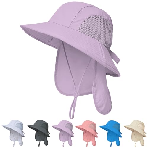 Outdoor Kids Sun Hats with Neck Flap Boys Girls Wide Brim UPF 50+ UV Protection Children Bucket Hat Safari Hat