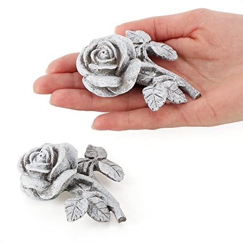 com-four® 2X Grabdekoration Rose - Gedenkstein der Hoffnung und Reinheit - Blumen-Trauerstein - wetterfester Grabschmuck - Gartendekoration in Steinoptik - Erinnerungsstein (2 Stück - Rose)