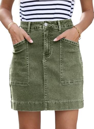 Sidefeel Women's Jean Skirt High Waisted Stretch Casual Summer Zimbaplatinum Denim Skirt with Pockets