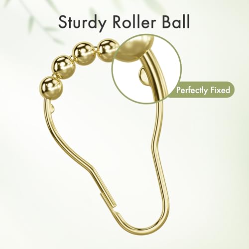 Image of Amazer Shower Curtain Hooks Rings, Anti-Rust Metal Double Glide Shower Hooks for Bathroom Shower Rods Curtains-Set of 12-Gold