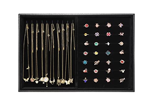 Wudygirl Jewelry Organizer Leather Jewelry Tray for Drawer 13.7"x9.4" Black