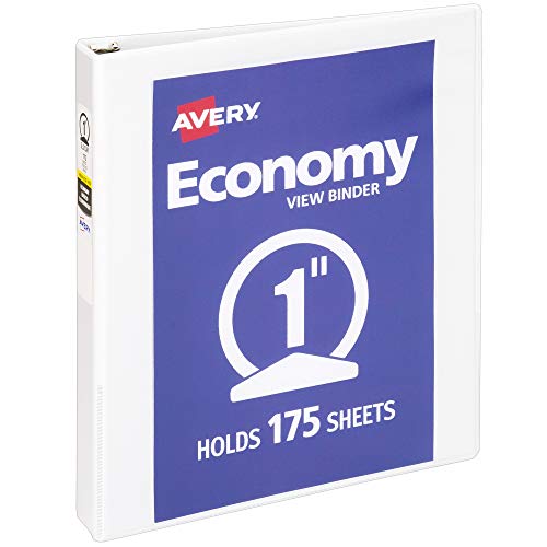 Avery Economy View 3 Ring Binder, 1' Round Rings, 1 White...