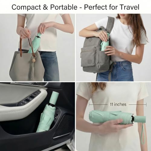 Image of BAODINI Small UV Protection Travel Umbrella Compact for Rain and Sun UPF 50+ Windproof Portable 42 inch Umbrella for Women and Men