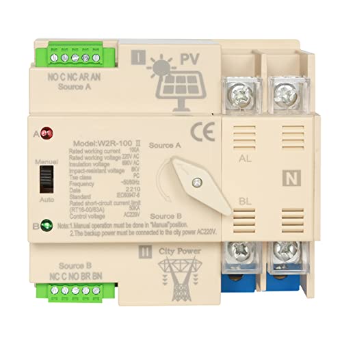 Jadeshay Interruptor De Transferencia, Interruptor De Transferencia Automática De Doble Potencia Selectores Eléctricos Para Sistema Fotovoltaico 2p 100a 220v