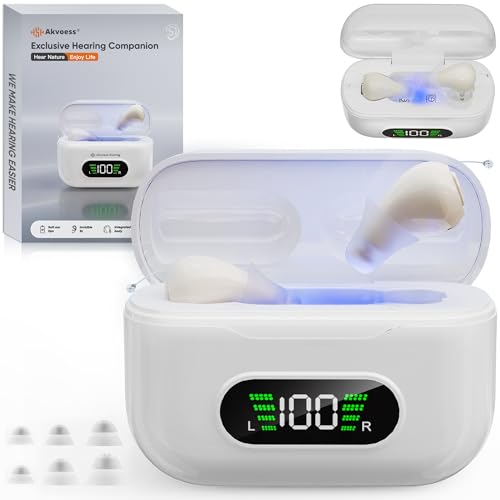 Digital Hearing Aids for Seniors with Noise Cancellation & UV Cleaning, Rechargeable Hearing Amplifier for Hearing Loss, 3 Scene Modes, Discreet & Long Battery Life, Premium Comfort Design, White
