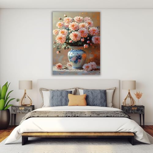 Image d'art moderne chrysanthème rose grand format encadré - 4