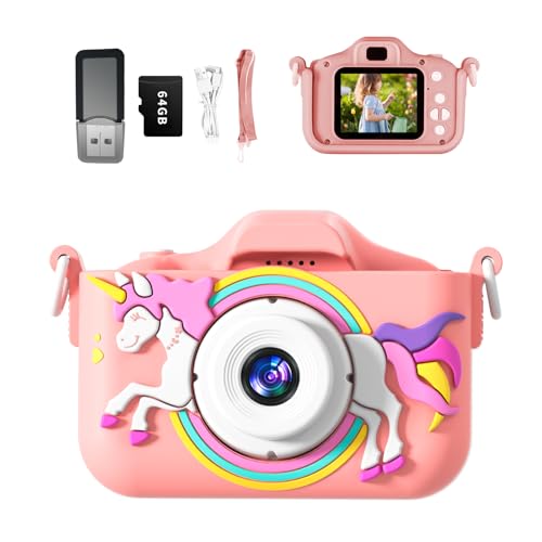 Snowall Kids Camera, Rainbow Design, 2.0 Inch LCD Screen, with 64GB Memory Card, Girls Toy