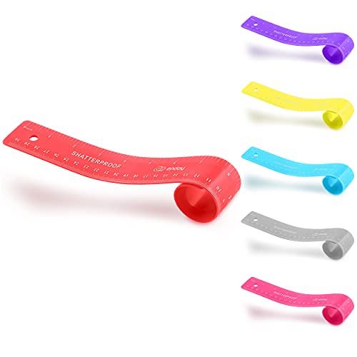 Flexible Ruler Red, 12 in (30 cm) Soft Plastic Shatter Resistant Straight Edge Ruler, Bendable Kids & Adults Ruler w/Inches & Metrics Also Available in Pink, Purple, Blue, Grey, Green, 1 Pc â€“by Enday