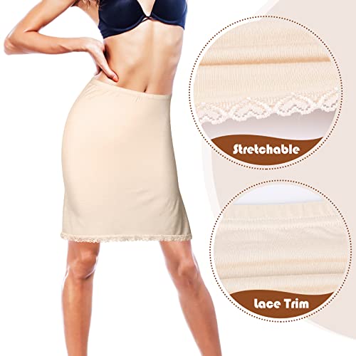 Haysandy 2 Pieces Half Slips For Women Underskirt With Short Lace Trim Slip Dress Under Dresses (White And Nude, M) #TOP1