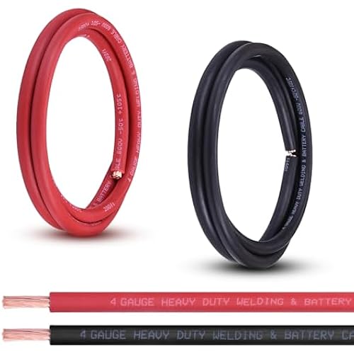 4 Gauge Battery Cable, 5FT Red + 5FT Black 4 AWG Pure Copper Wire Welding Cable, for Automotive, Battery, Solar and Generator, Standard USA OFC Wire