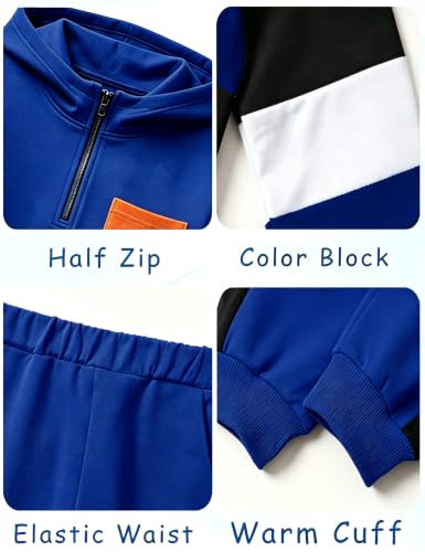 Image of Boys Clothes Long Sleeve Color-blocked Hoodie Top and Pants 2PCS Winter Sweatsuits Fall Boys Outfits 2-8 Years