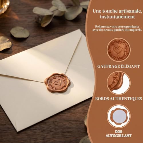 Shengxi 50 Pièces Autocollants de Sceau de Cire, Cachet de Cire Auto-Adhésifs Autocollants Vintage, Cachet de Cire Adhésif Coeur Sceau Autocollant Pour Invitation de Mariage Anniversaire Noël Fête – vue 5