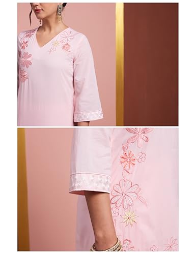 Image of Amazon Brand - Myx Women's Pure Cotton Straight Embroidered Co-ord Set (Available in Plus Sizes)