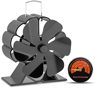 6 Blades Stove Fan Heat Powered, Wood Log Burning Stove Top Fans with Thermometer for Wood/Log Burner/Fireplace, Silent Operation, Efficient Heat Distribution