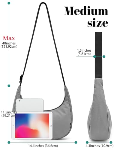 Image of Iioscre Medium Nylon Crossbody Crescent Bag for Women Men, 2 Zippers Crossbody Hobo Bag with Adjustable Strap & Inner Pockets